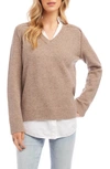 Karen Kane Mixed Media Layered Sweater In Wheat