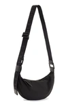 Allsaints Half Moon Nylon Crossbody Bag In Black / Black