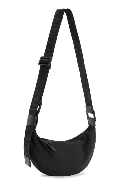 Allsaints Half Moon Nylon Crossbody Bag In Black / Black