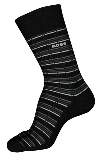 Hugo Boss Rib Stripe Dress Socks In Black