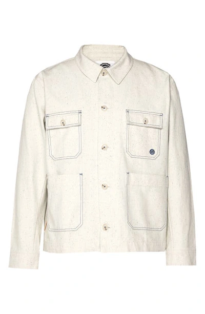 Round Two Flecked Canvas Military Jacket In Natural Multi