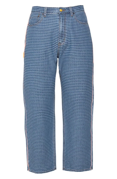 Round Two Jacquard Straight Leg Jeans In Blue