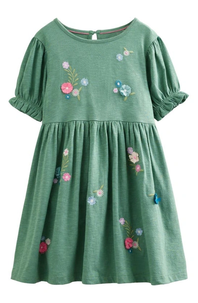 Mini Boden Kids' Embroidered Jersey Dress Csarite Green Girls Boden
