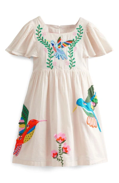 Mini Boden Kids' Flutter Sleeve Applique Dress Vanilla Pod Girls Boden