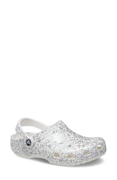 Crocs Starry Glitter Classic Clog In White/ Silver Glitter