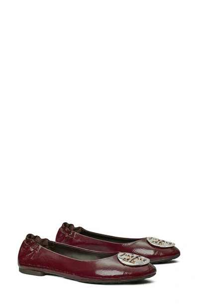 Tory Burch Claire Ballet Flat In Dark Carmine/gold/silver