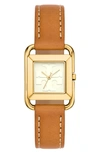 TORY BURCH THE MILLER SQUARE LEATHER STRAP WATCH, 24MM