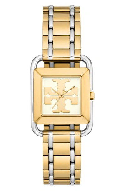 Tory Burch The Miller Two-tone Stainless Steel Square Bracelet Watch In Two Tone