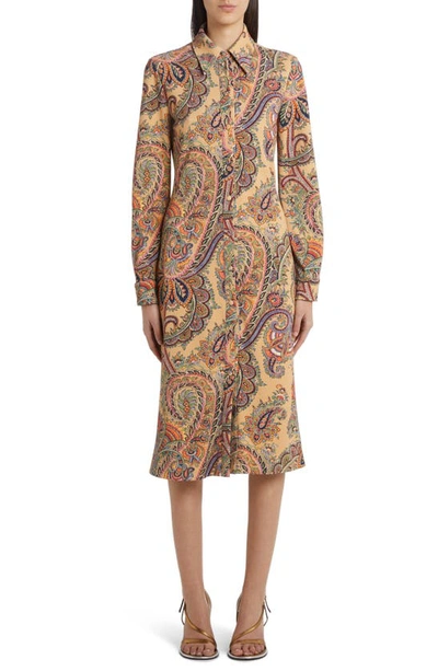 Etro Paisley-print Shirt Dress In Brown