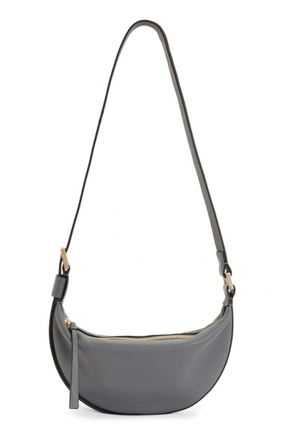 Allsaints Womens Slate Grey Half Moon Leather Cross-body Bag In Slate Gray/brass