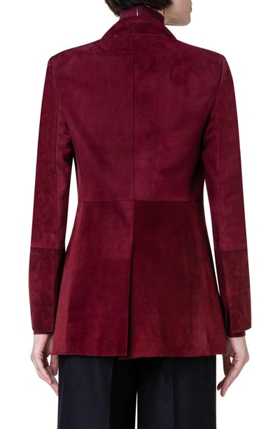 Akris Punto Suede Tailored Blazer Jacket In Garnet