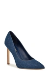 Nine West Women's Tatiana Stiletto Pointy Toe Dress Pumps In Dark Blue Denim- Textile