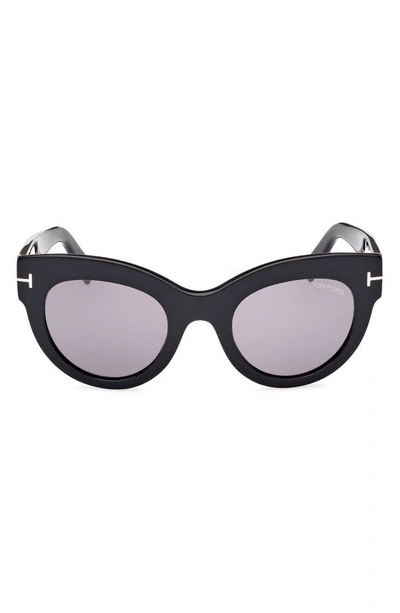 Tom Ford Lucilla 51mm Gradient Cat Eye Sunglasses In Shiny Black / Smoke Silver