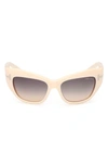 Tom Ford Brianna 55mm Gradient Cat Eye Sunglasses In Shiny Ivory / Smoke Yellow