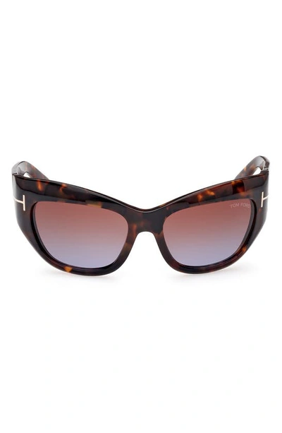 Tom Ford Brianna 55mm Gradient Cat Eye Sunglasses In Dark Havana / Brown Lilac