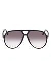 Tom Ford Bertrand 64mm Gradient Oversize Pilot Sunglasses In Shiny Black / Gradient Smoke