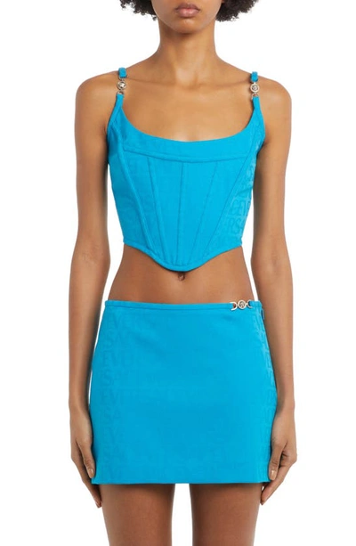 Versace Woman Top Azure Size 8 Virgin Wool In Blue