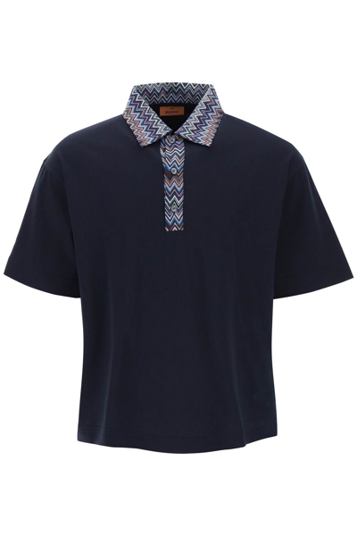 Missoni Oversized Polo Shirt With Herringbone Details In Blue