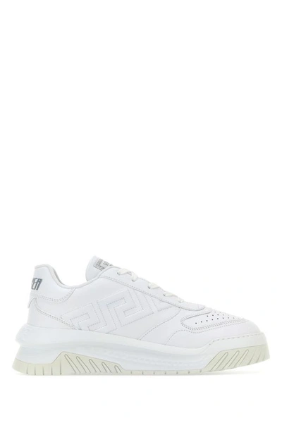 Versace High Top Odyssey Sneakers In White Leather Man In Optical White
