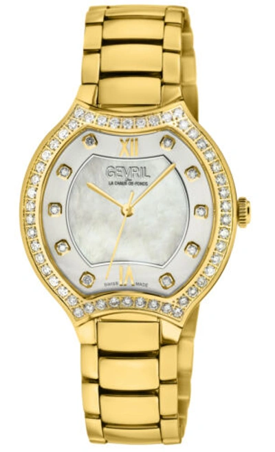 Pre-owned Gevril Women's 11221b Lugano Swiss Quartz Diamond Mop Dial Ipyg Watch