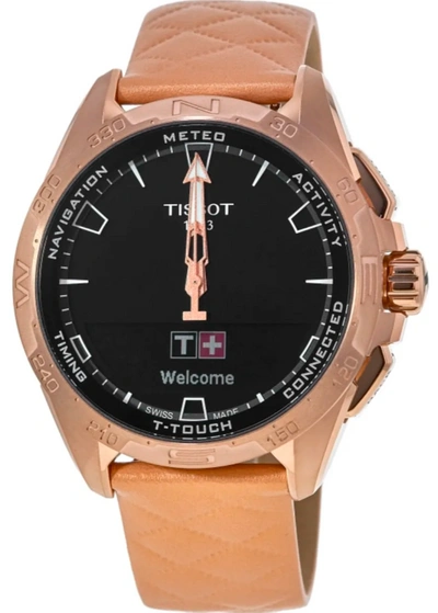 Pre-owned Tissot T-touch Connect Solar Black Dial Leather Strap Men's Watch T1214204605100