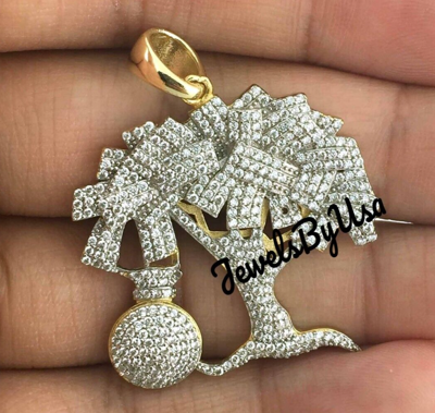 Pre-owned Nsg 1.98ct Yellow Gold Plated Silver Men's D/vvs Moissanite Money Tree Charm Pendant In White