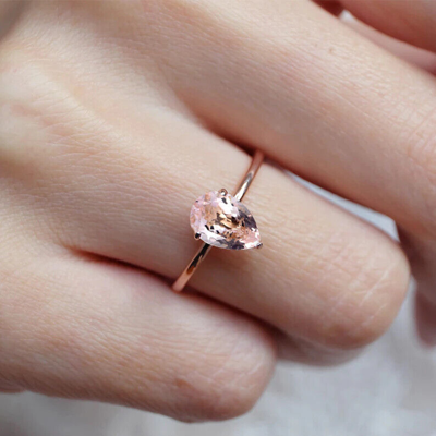 Pre-owned Handmade Pear Morganite Ring, Morganite Engagement Ring, Morganite Rings For Women, In Pink