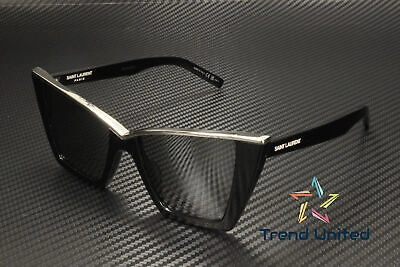 Pre-owned Saint Laurent Sl 570 002 Cat Eye Acetate Black Silver 54 Mm Women's Sunglasses