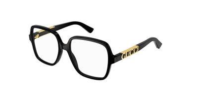 Pre-owned Gucci Gg1193o 001 Black With  Bold Logo Soft Square Women's Eyeglasses In Clear