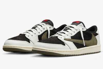 Pre-owned Nike Women's Air Jordan 1 Low Travis Scott Olive Dz4137-106 Fashion Shoes In White
