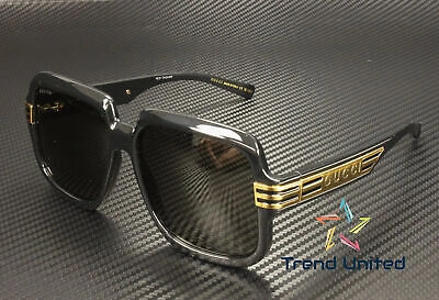 Pre-owned Gucci Gg0979s 001 Rectangular Square Black Shiny Grey 59 Mm Men's Sunglasses