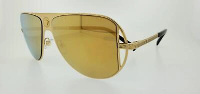 Pre-owned Versace Sunglasses 2212 10027p 57mm Gold Frame With Brown Mirror Gold Lenses In Gray