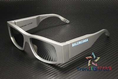 Pre-owned Balenciaga Bb0100s 002 Rectangular Squared Silver 56 Mm Unisex Sunglasses