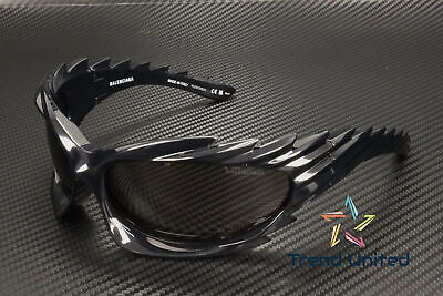 Pre-owned Balenciaga Bb0255s 001 Geometrical Bio Black Grey 78 Mm Unisex Sunglasses In Gray