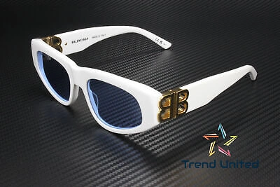 Pre-owned Balenciaga Bb0095s 004 Cat Eye White Gold Light Blue 53 Mm Women's Sunglasses