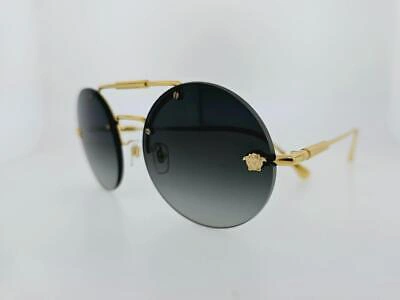 Pre-owned Versace Sunglasses 2244 10028g 56mm Round Gold Frame With Grey Gradient Lenses In Gray