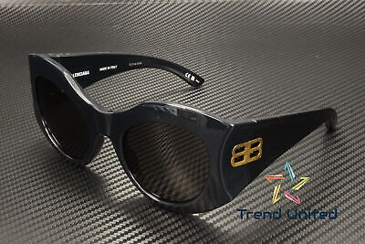 Pre-owned Balenciaga Bb0256s 001 Cat Eye Bio Injection Black Grey 56 Mm Women's Sunglasses In Gray