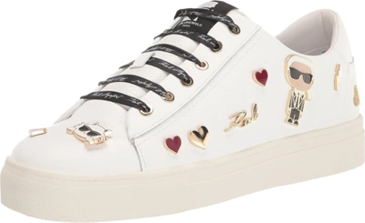 Pre-owned Karl Lagerfeld Paris Women's Cate Shoes – Sneakers Iconic Klp Pins In Brt White