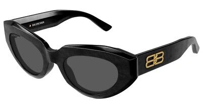 Pre-owned Balenciaga Bb0236s 001 Cat Eye Acetate Black Grey 52 Mm Women's Sunglasses In Gray