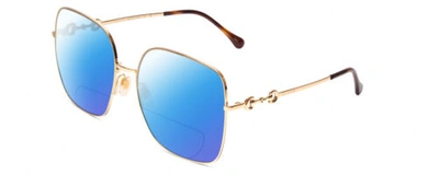 Pre-owned Gucci Gg0879s Women's Polarized Bifocal Sunglasses In Gold/tortoise Havana 61mm In Blue Mirror