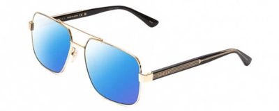 Pre-owned Aviator Gucci Gg0529s  Designer Polarized Sunglasses In Gold & Black Crystal 60mm In Blue Mirror Polar