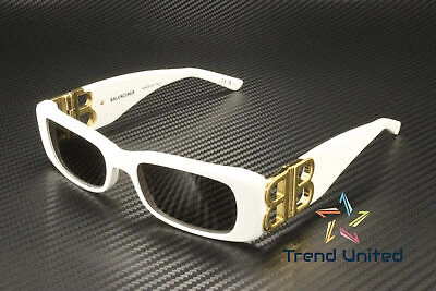 Pre-owned Balenciaga Bb0096s 011 Rectangular White Gold Grey 51 Mm Women's Sunglasses In Gray