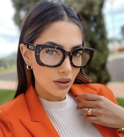 Pre-owned Gucci Gg1154o-003 Havana Havana Eyeglasses In