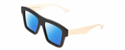 Pre-owned Black Gucci Gg0962s Unisex Retro Polarized Bifocal Sunglasses  & Ivory White 55mm In Blue Mirror