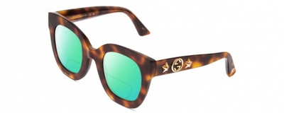 Pre-owned Gucci Gg0208s Womens Polarized Bifocal Sunglasses In Tortoise Havana & Gold 49mm In Green Mirror