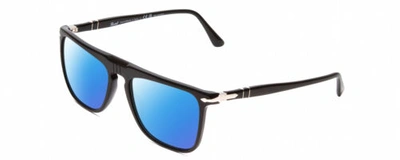 Pre-owned Black Persol Po 3225s Unisex Square Designer Polarized Sunglasses In  Silver 56mm In Blue Mirror Polar