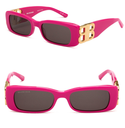 Pre-owned Balenciaga Dynasty 0096 Pink Gold 007 Fashion Bb Logo Narrow Sunglasses Bb0096s In Gray
