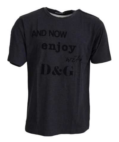 Pre-owned Dolce & Gabbana Dolce&gabbana Men Dark Gray T-shirt 100% Cotton Logo Print Crew Neck Casual Top