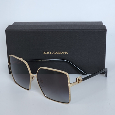 Pre-owned Dolce & Gabbana ? Dg 2279 02/8g Gold/ Black/ Grey Gradient Square Sunglasses In Grey Black Shaded