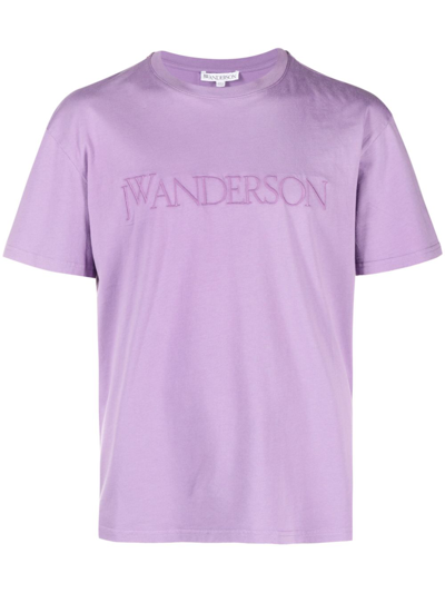 Jw Anderson Logo-embroidered Cotton T-shirt In Purple
